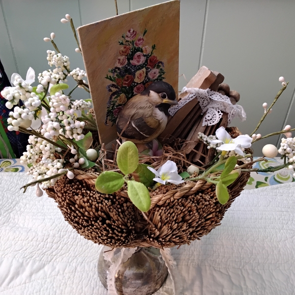 Handmade Other - Charming Bird Nest Decor with Floral Accents